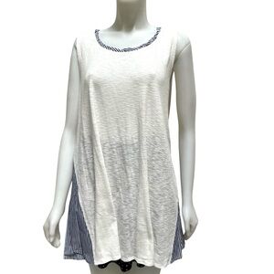 LOGO White Tunic Cotton Jersey Knit Striped Panels Lagenlook Nautical Coastal 3X